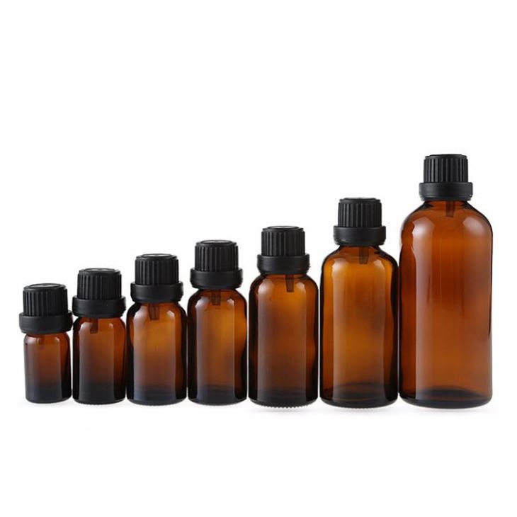 Black cap amber glass bottle set